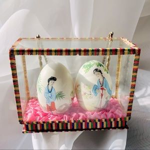 SET OF TWO VINTAGE HAND PAINTED EGGS